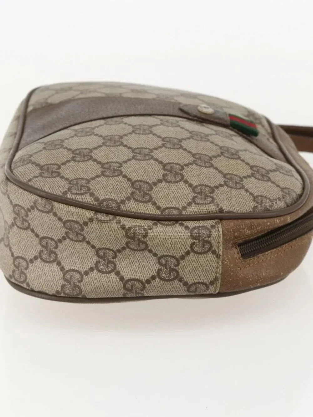 GUCCI GG Supreme Web Sherry Line Clutch Bag PVC Beige Gold 89 01 034 Auth 175777